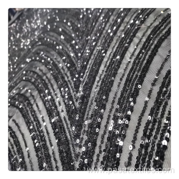 embroidered sequin lace fabric embroidery on black cloth embroidered fabric for dresses